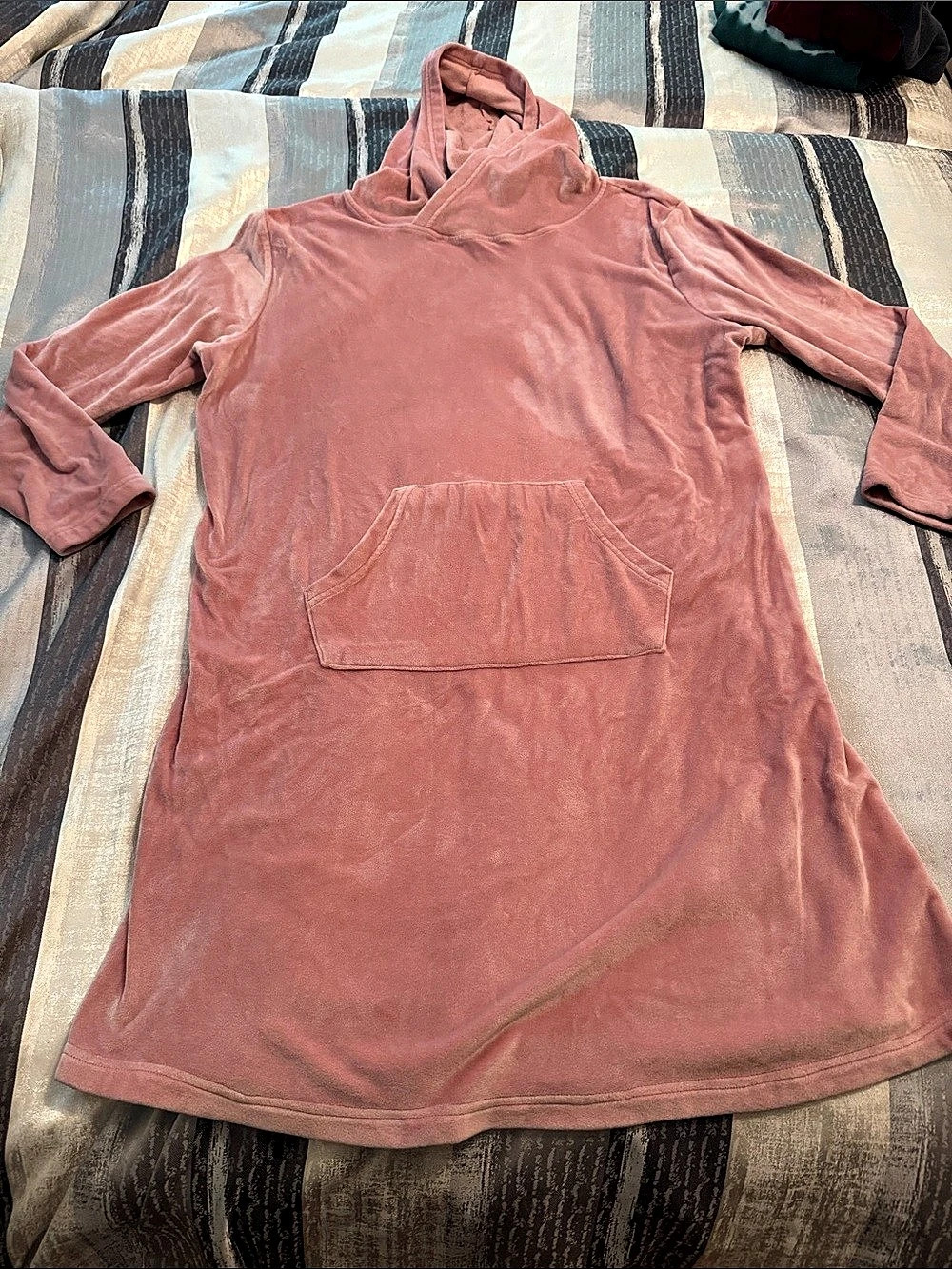 Serra Dusty Rose Velour Hooded Midi Dress L/XL